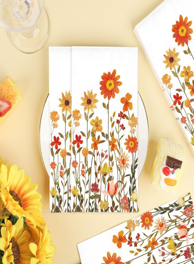 Maniaacer 50 Pcs Fall Floral Guest Napkins Disposable Autumn Paper Hand Towels 3 Ply Thanksgiving Watercolor Wildflower Dinner Napkins for Harvest Wedding Birthday Flower Themed Party Supplies, 4.3 x 7.9 Inch - Image 5